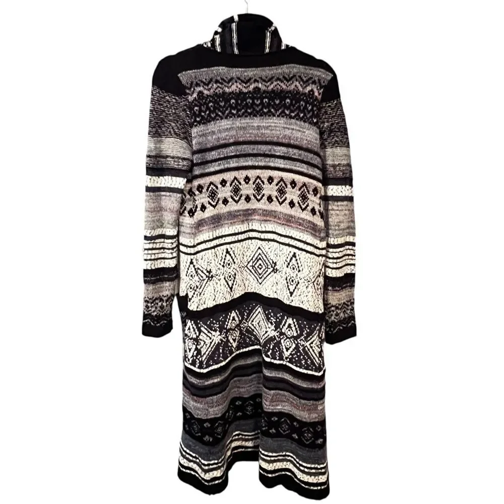 Free People Yesterdays Smile Aztec Striped Duster Boho Long Cardigan Sweater M - Picture 5 of 7